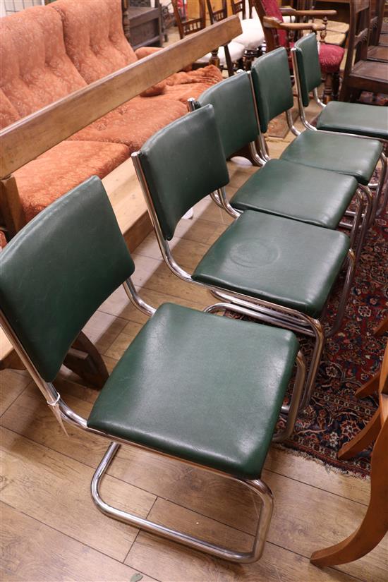 A set of five Bauhaus chrome and leatherette cantilever dining chairs